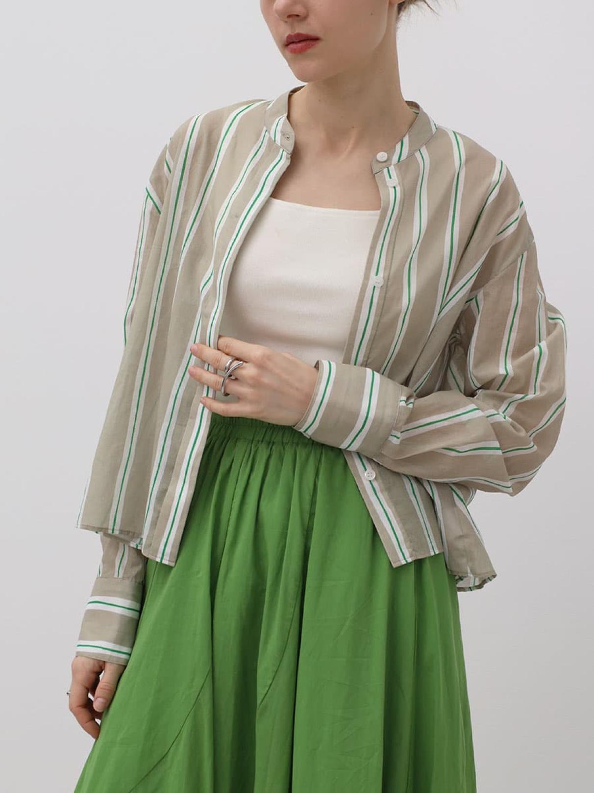 aga ストライプシャツ シアーストライプクロップドシャツ - Aga - Aga｜YAMADAYA STORE