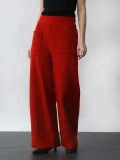 ☺︎☺︎☺︎　Gauze#　赤　エッグパンツ　ウール 圧縮ウールジョーゼットワイドパンツ - Aga×NORITAKE - Aga｜YAMADAYA