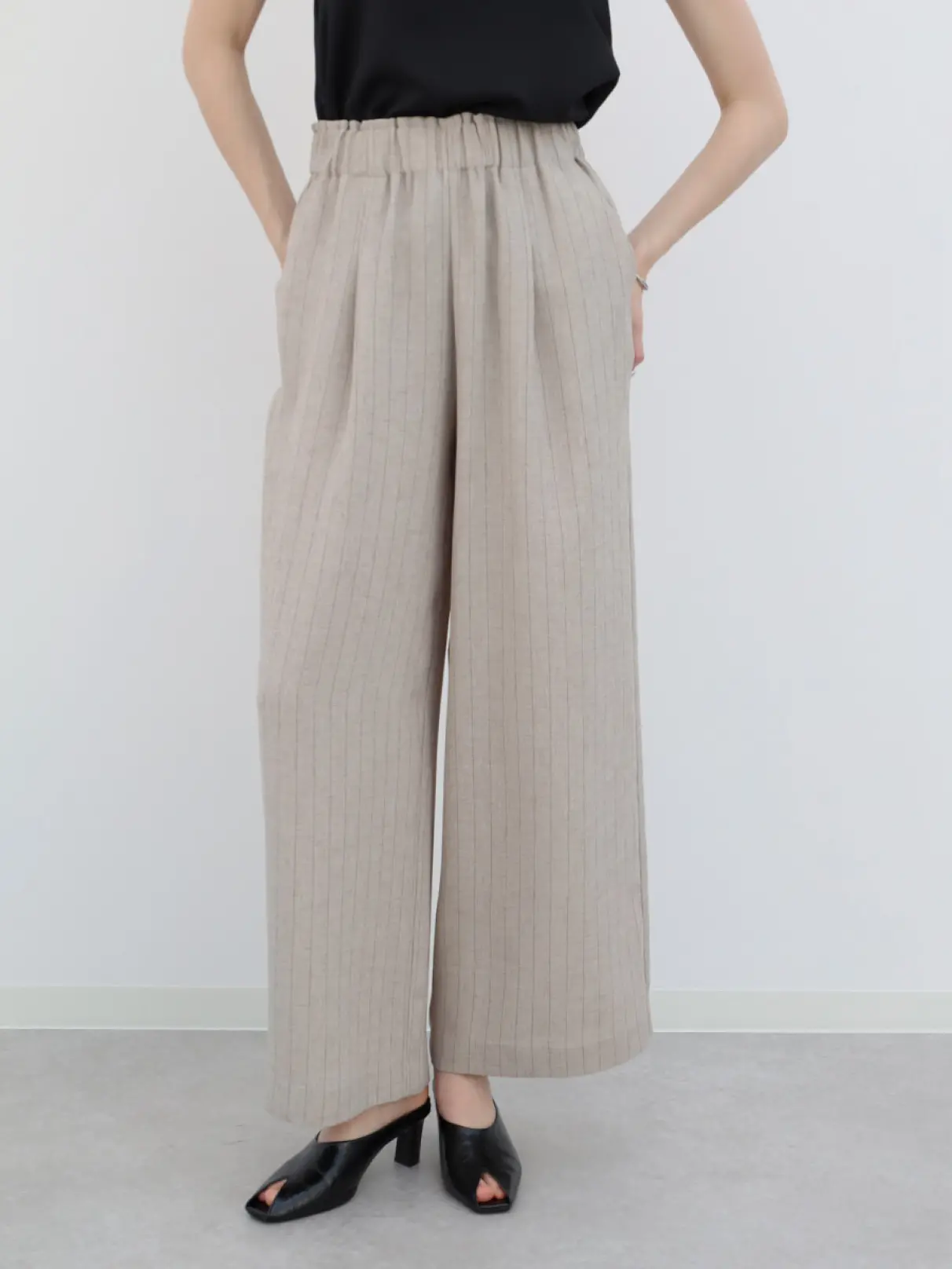 麻調ストライプワイドパンツ - Aga - Aga｜YAMADAYA STORE