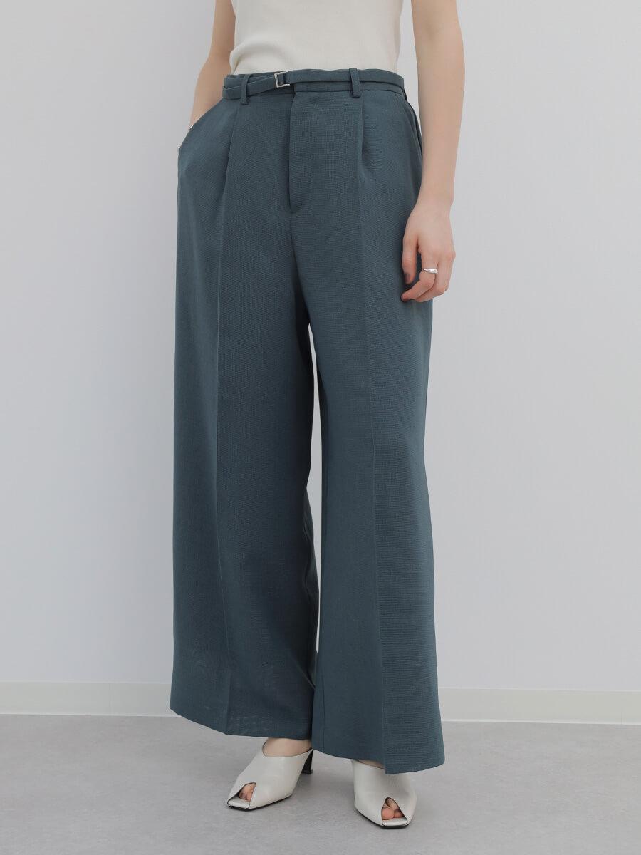 梳毛調メッシュベルト付タックワイドパンツ
