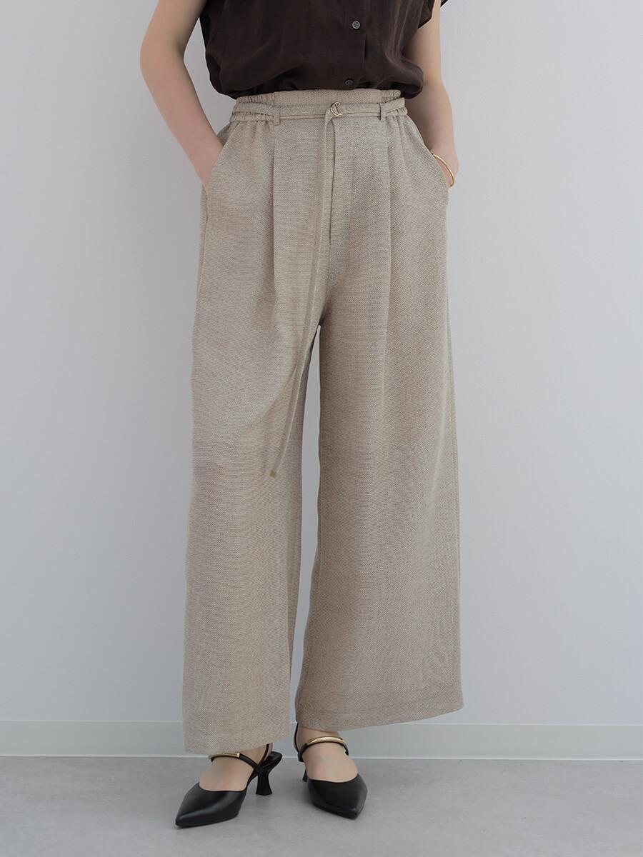 ベルトデザインメッシュワイドパンツ