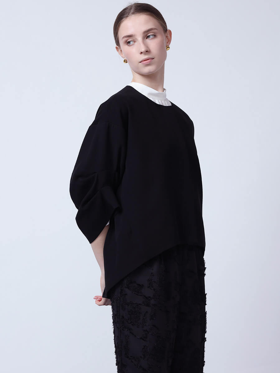 【YAMADAYA】Aga ノーカラージャケット ブラック　ビッグシルエット YAMADAYA】Aga ノーカラージャケット ブラック ビッグシルエット