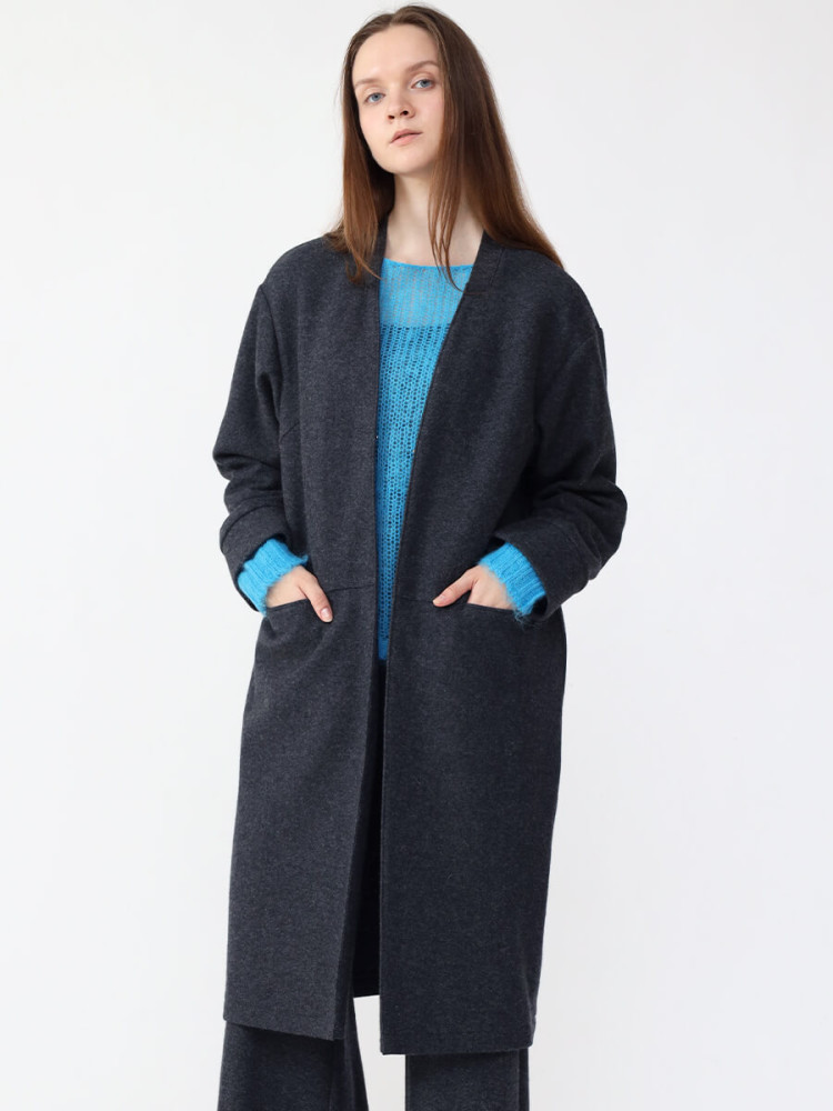 圧縮ウールジョーゼットノーカラーコート - Aga×NORITAKE - Aga  