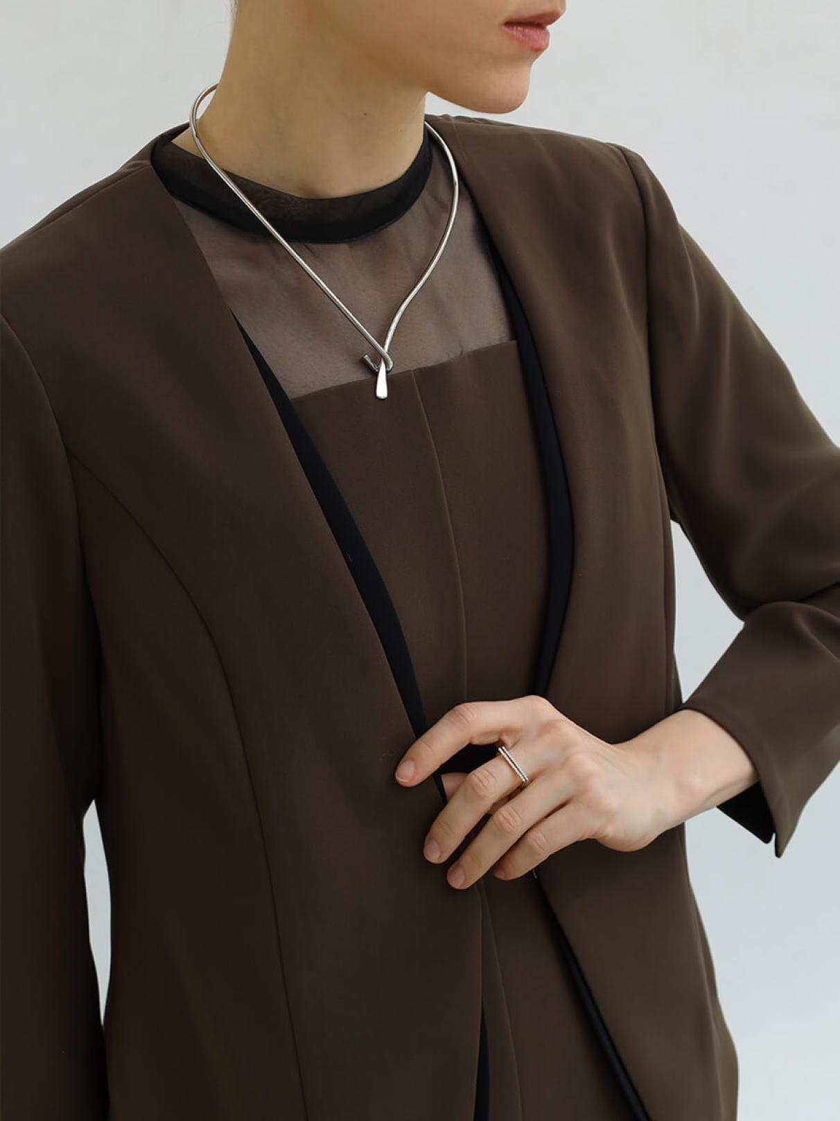 Aga ノーカラージャケット アーガ Aga Aga Black ノーカラーケープジャケット （ブラック