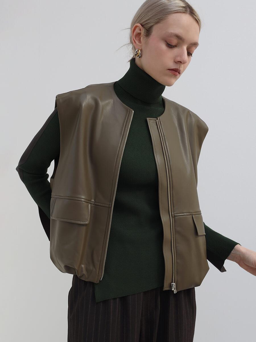 フェイクレザーバルーンヘムジップベスト - Aga - Aga｜YAMADAYA STORE