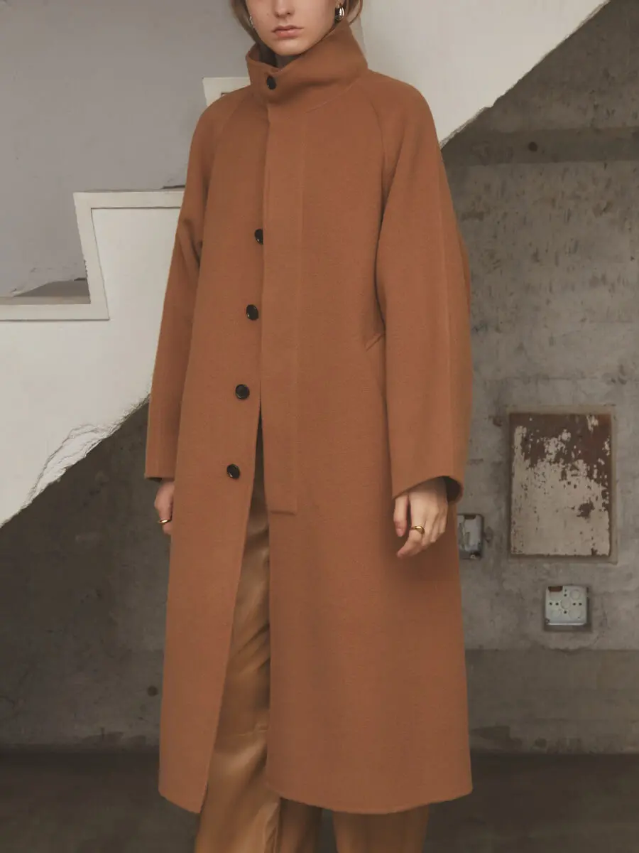 尾州】Super 140`s beaver Stand-collar Long Coat - Aga - Aga