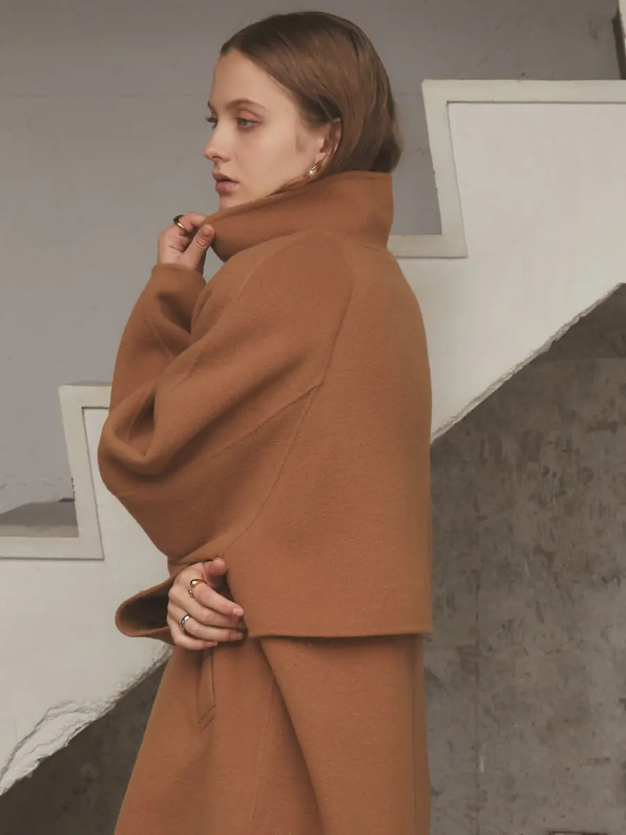 尾州】Super 140`s beaver Stand-collar Long Coat - Aga - Aga