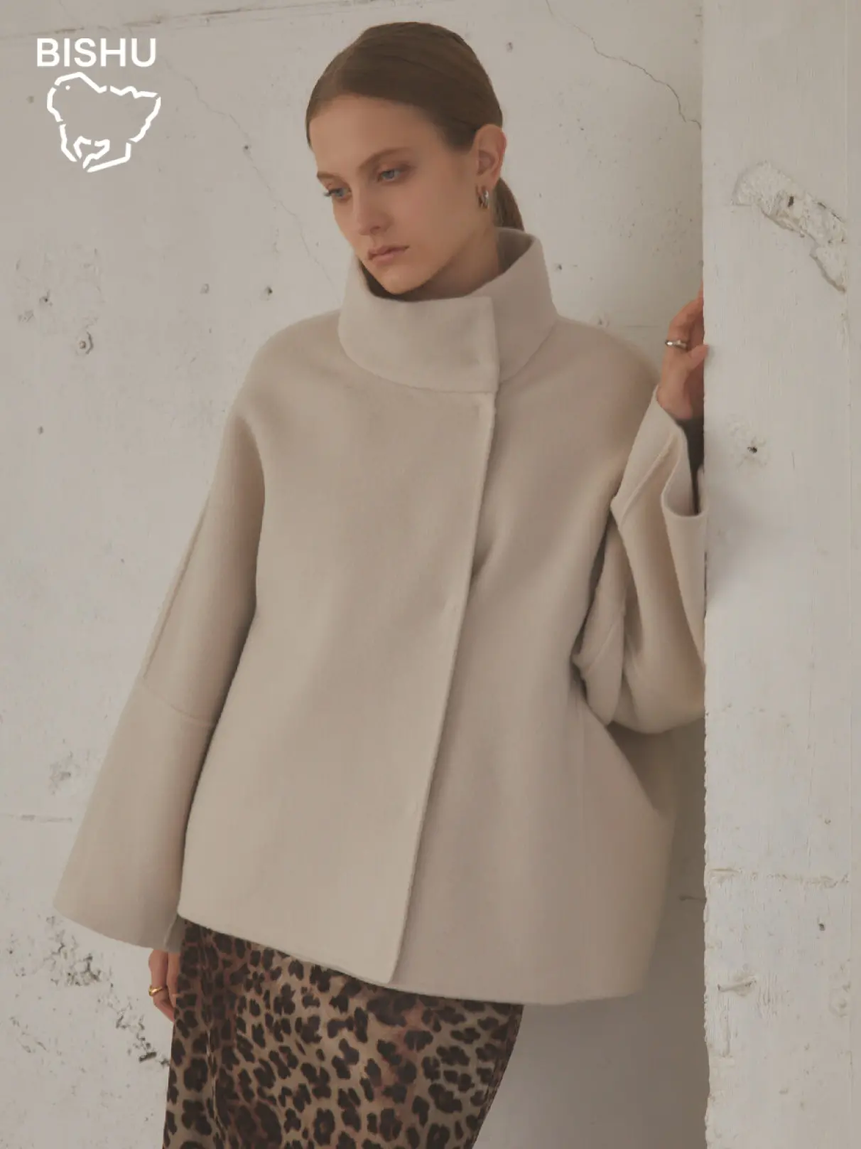 尾州】Super 140`s beaver Stand-collar Coat - Aga - Aga｜YAMADAYA STORE