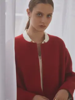 尾州】Super 140`s Double beaver No-collar Midi Coat - Aga - Aga