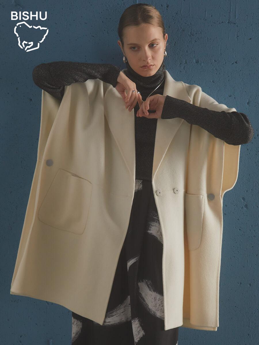 【尾州】Super 140`s Double beaver Half Sleeve Gilet Coat