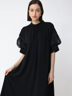 シアーパフスリーブロングワンピース - Aga Black - Aga｜YAMADAYA STORE