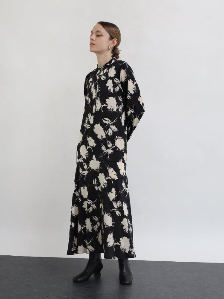 未使用 タグ付き Aga Black アーガ オーガンジースリーブワンピース 黒 タフタ切替ニットロングワンピース - Aga Black - Aga｜YAMADAYA