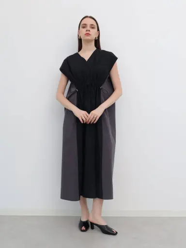 異素材切替ストレッチタフタワンピース - Aga - Aga｜YAMADAYA STORE