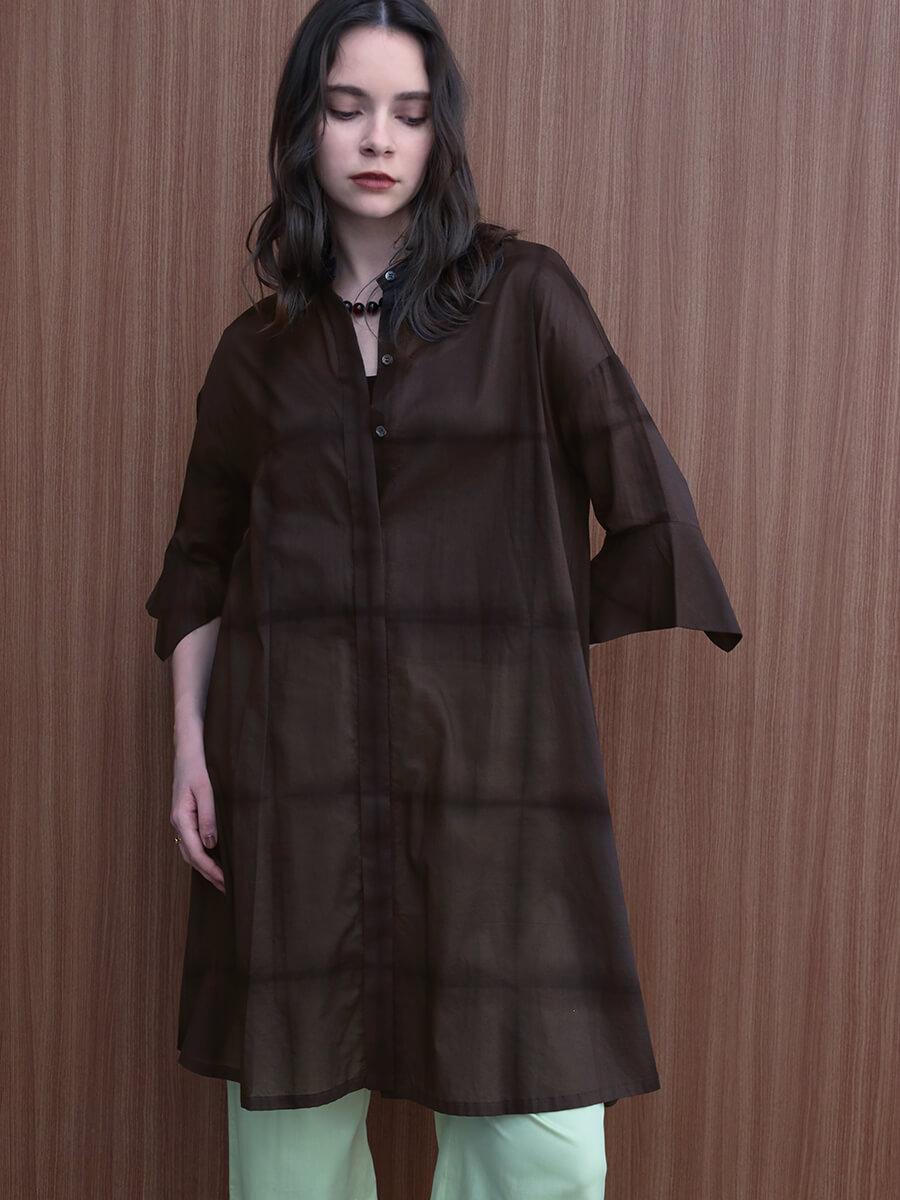 【有松】板締め絞ハーフスリーブシアーシャツワンピース