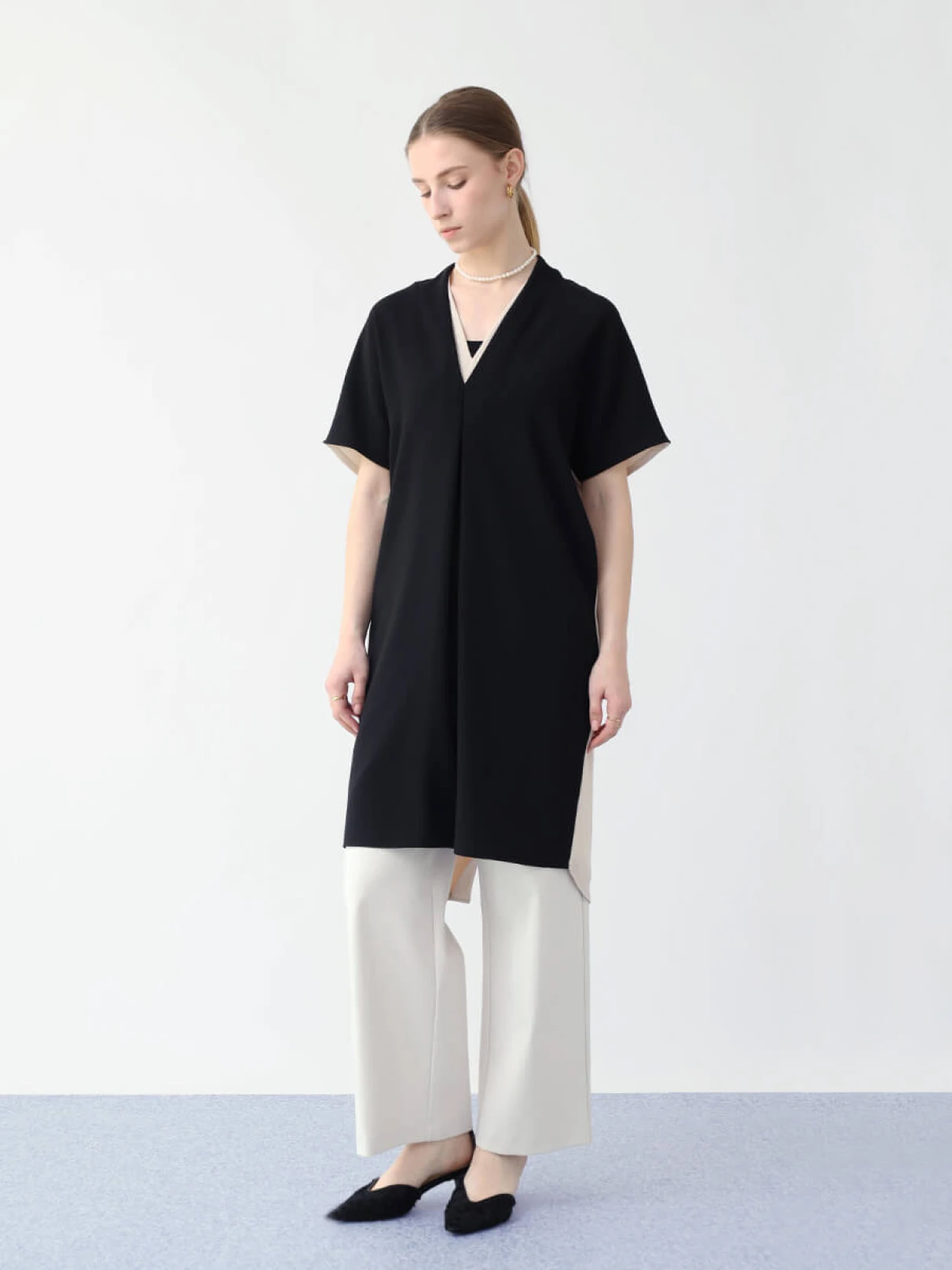 二重Ⅴネックバイカラーワンピース - Aga - Aga｜YAMADAYA STORE