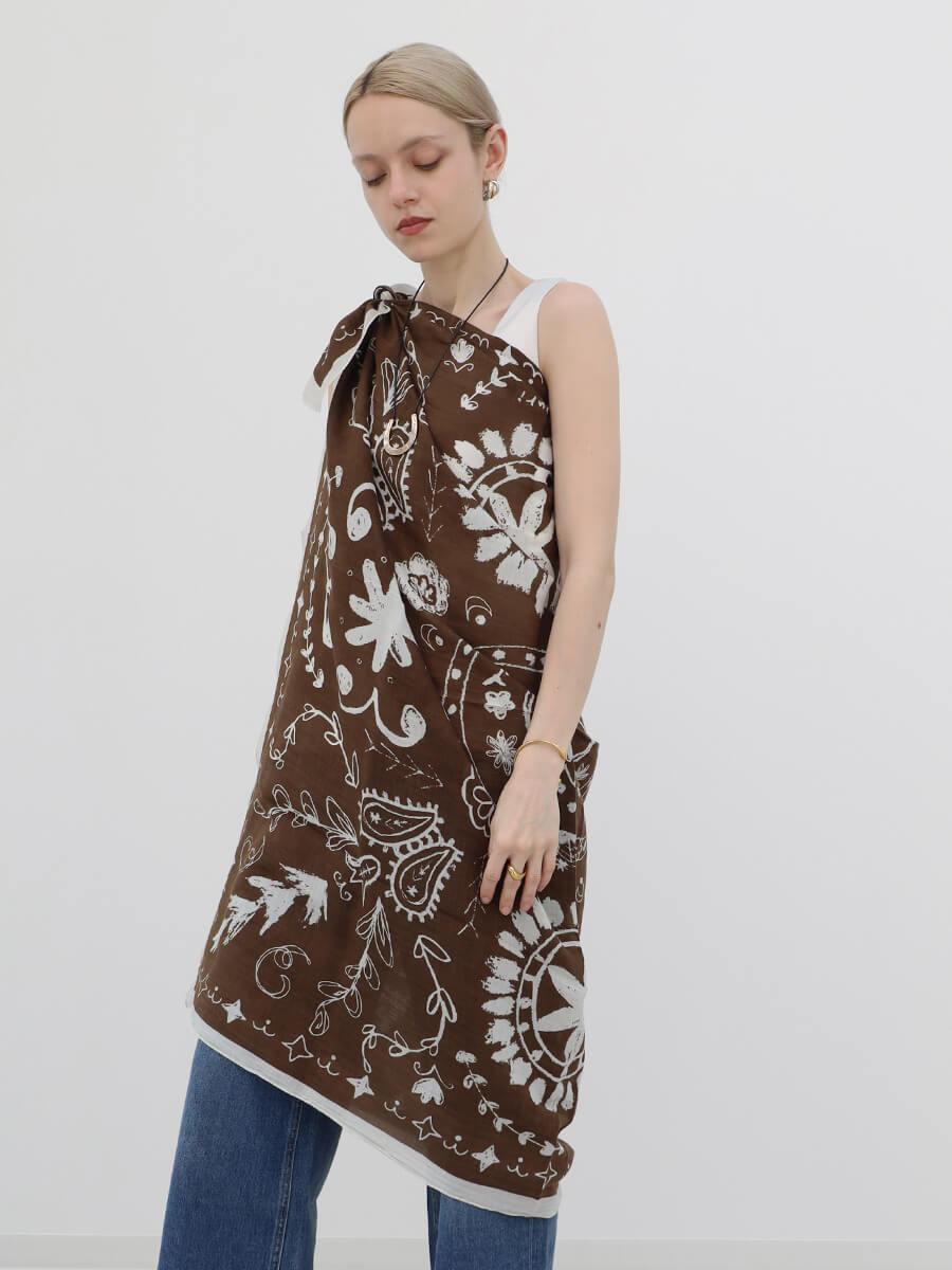 【Aga別注】＜コットンシルクストール120＞ボヘミアンバンダナ（Brown）
