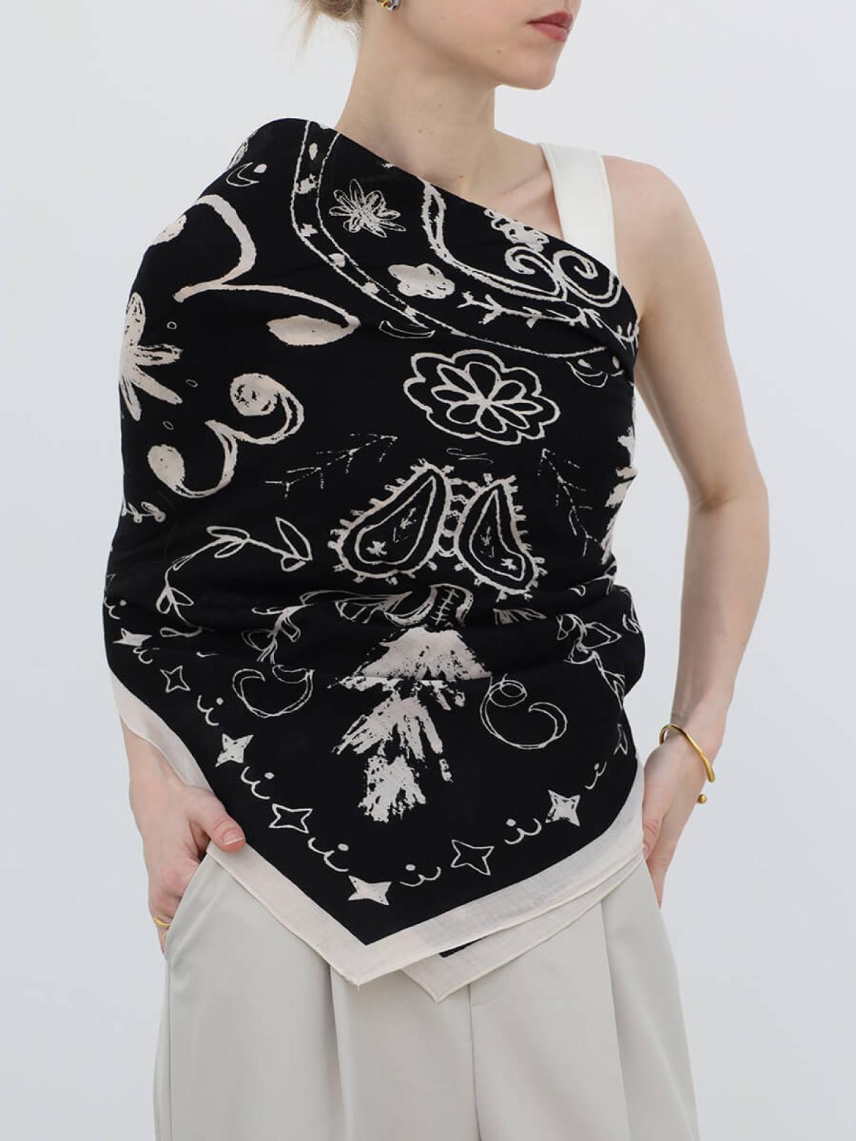 BABYL LEGEND IDZ APOCALYPSE マントストール コットンシルクストール120＞ボヘミアンバンダナ（Black） - manipuri
