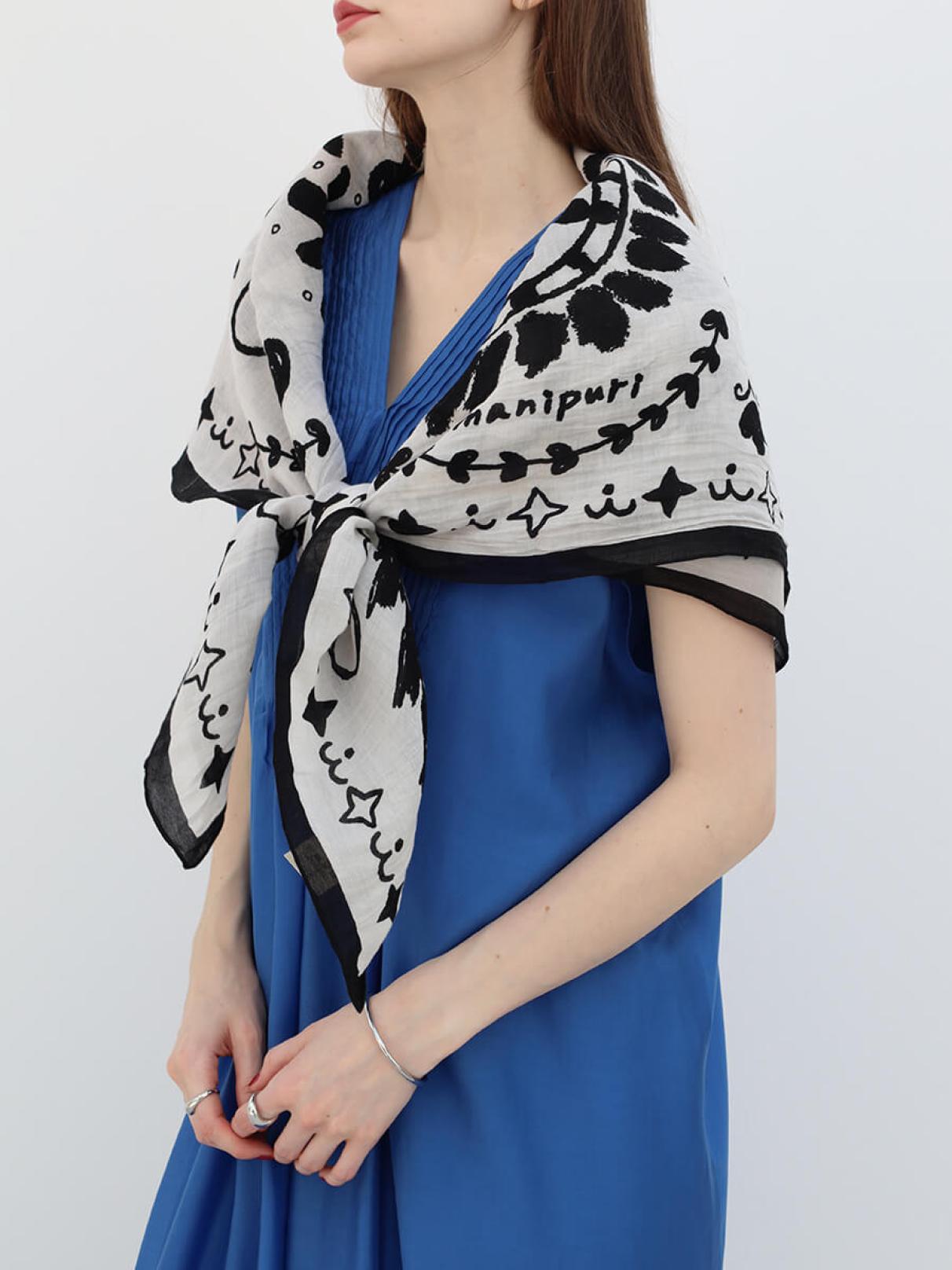 コットンシルクストール120＞ボヘミアンバンダナ（White） - manipuri