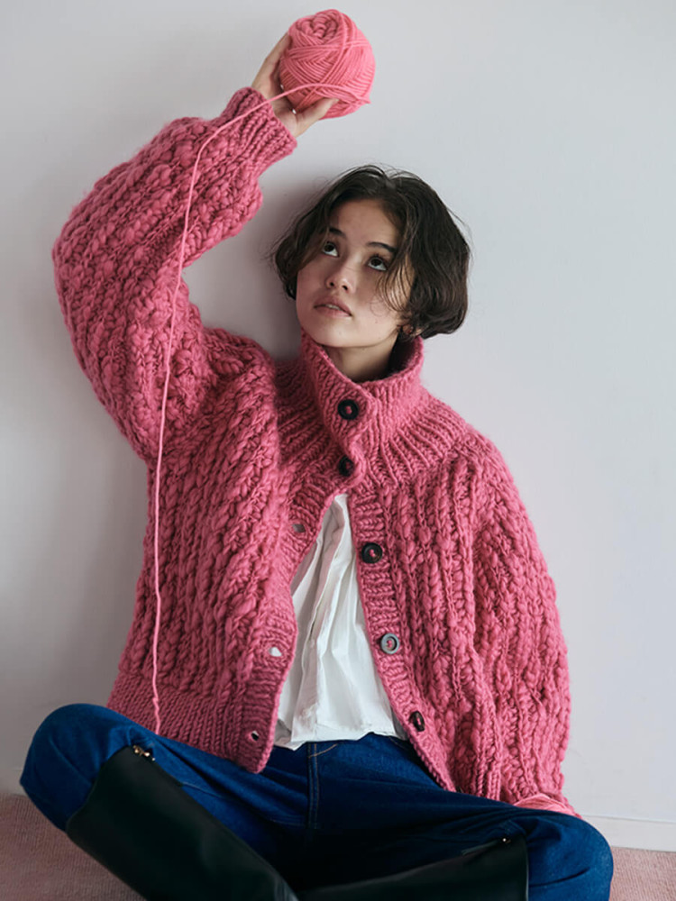 Stand collar hand knit cardigan - FIKA. - FIKA.｜YAMADAYA STORE