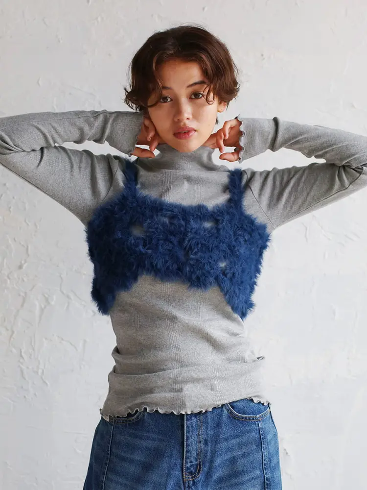 Flower motif feather knit bustier - FIKA. - FIKA.｜YAMADAYA