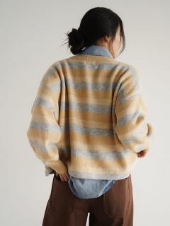MIX BORDER LOOSE KNIT ベージュ Mixed border knit pullover - FIKA. - FIKA.｜YAMADAYA STORE