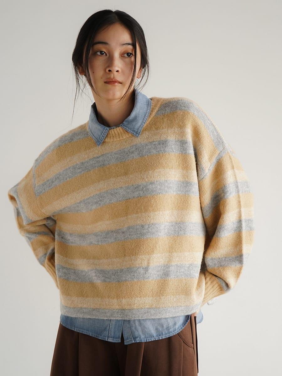 Mixed border knit pullover