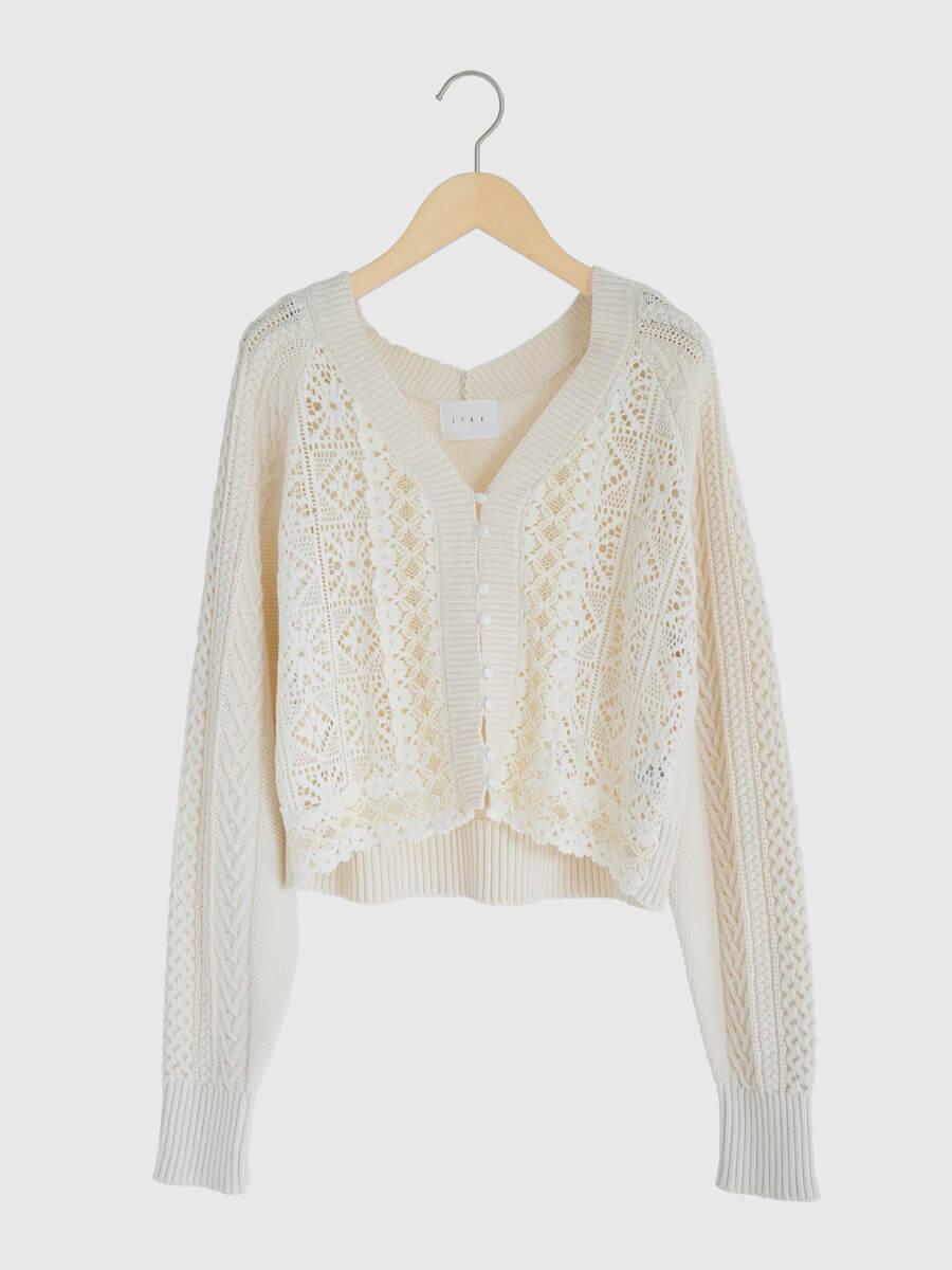 Cotton lace knit cardigan