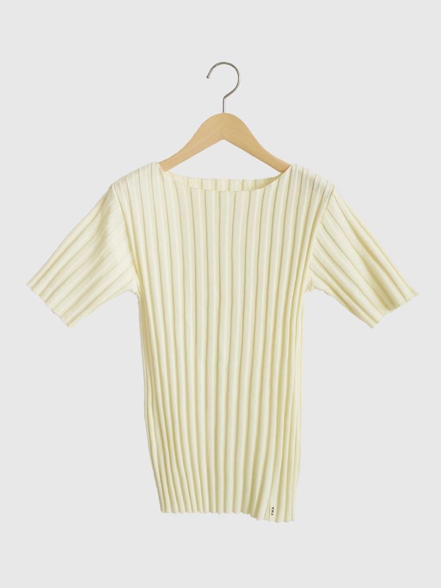 Wide rib short sleeve knit pullover