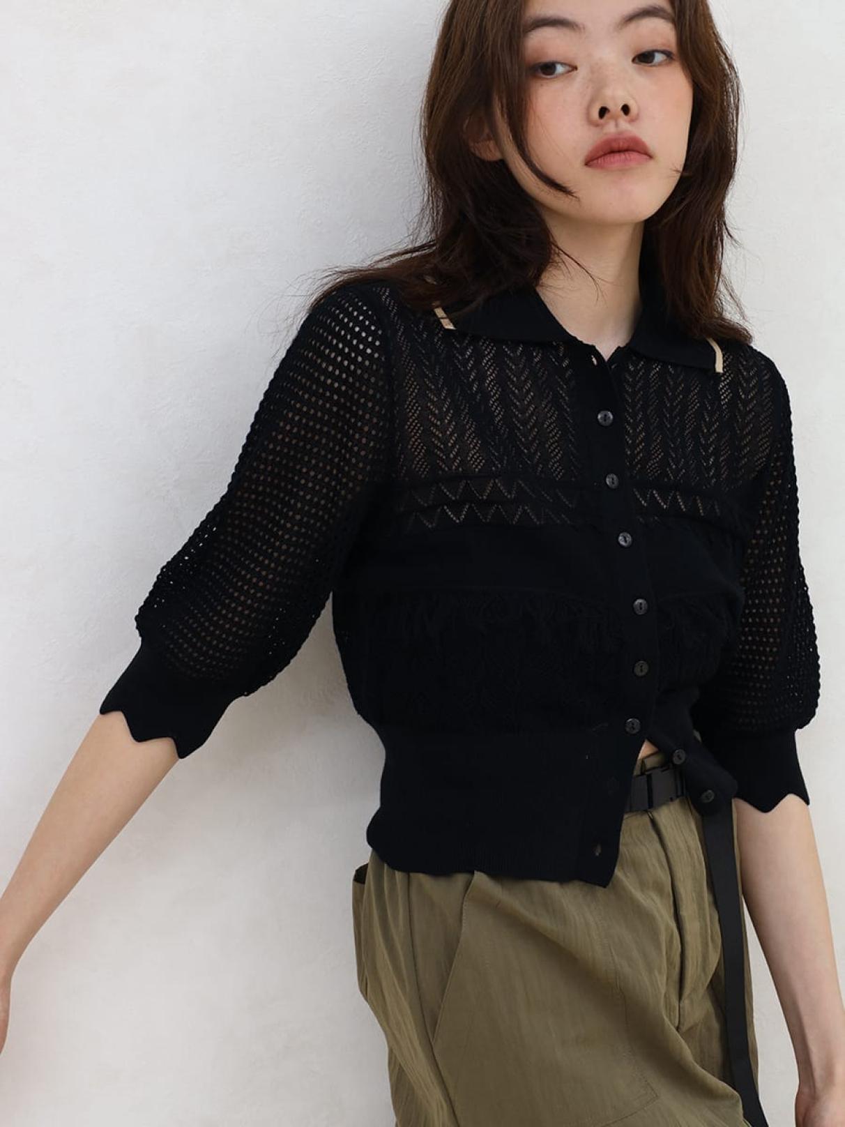 Crochet knit polo cardigan - FIKA. - FIKA.｜YAMADAYA STORE