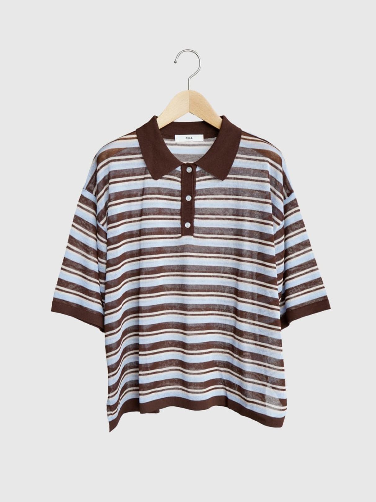 Border sheer knit polo - FIKA. - FIKA.｜YAMADAYA STORE