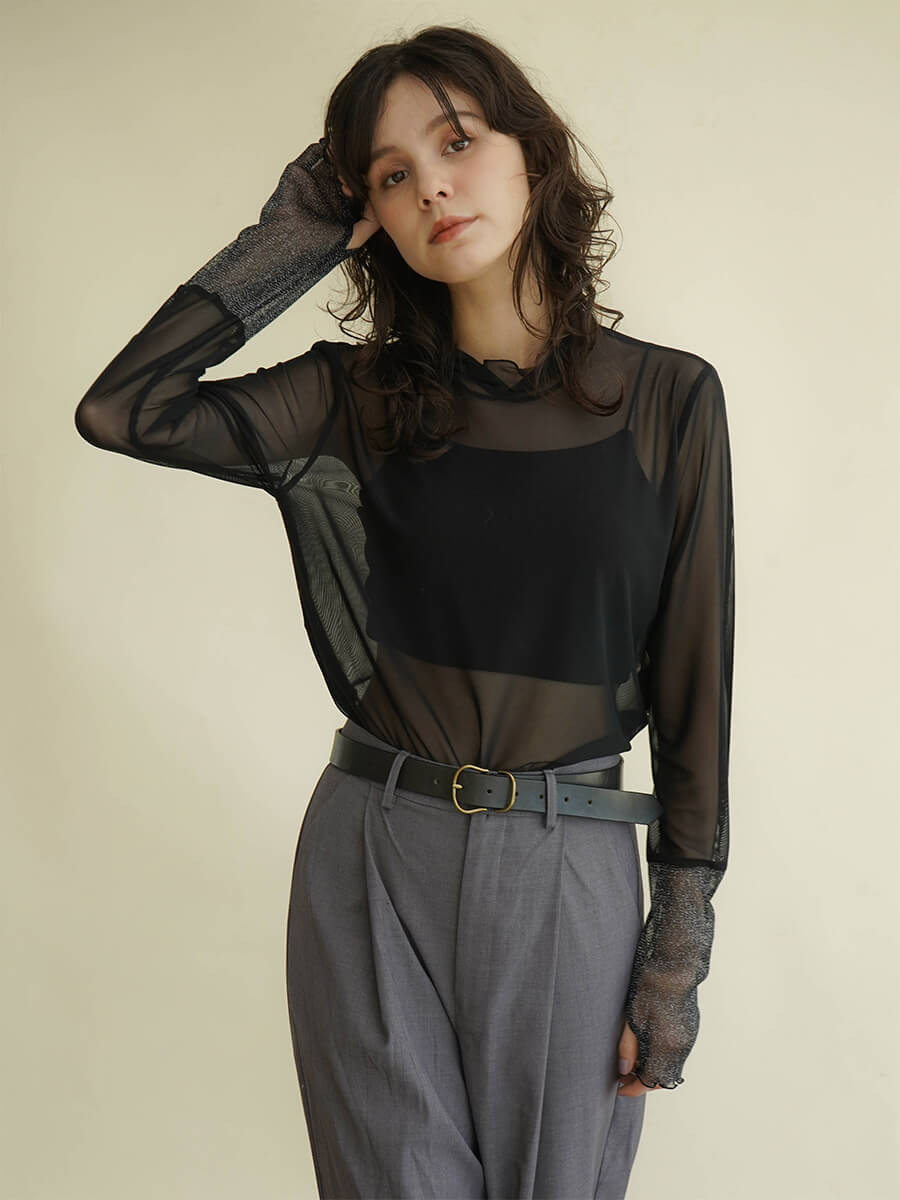 Glitter sleeve mellow stitch top YAMADAYA STORE Glitter sleeve mellow stitch top YAMADAYA STORE