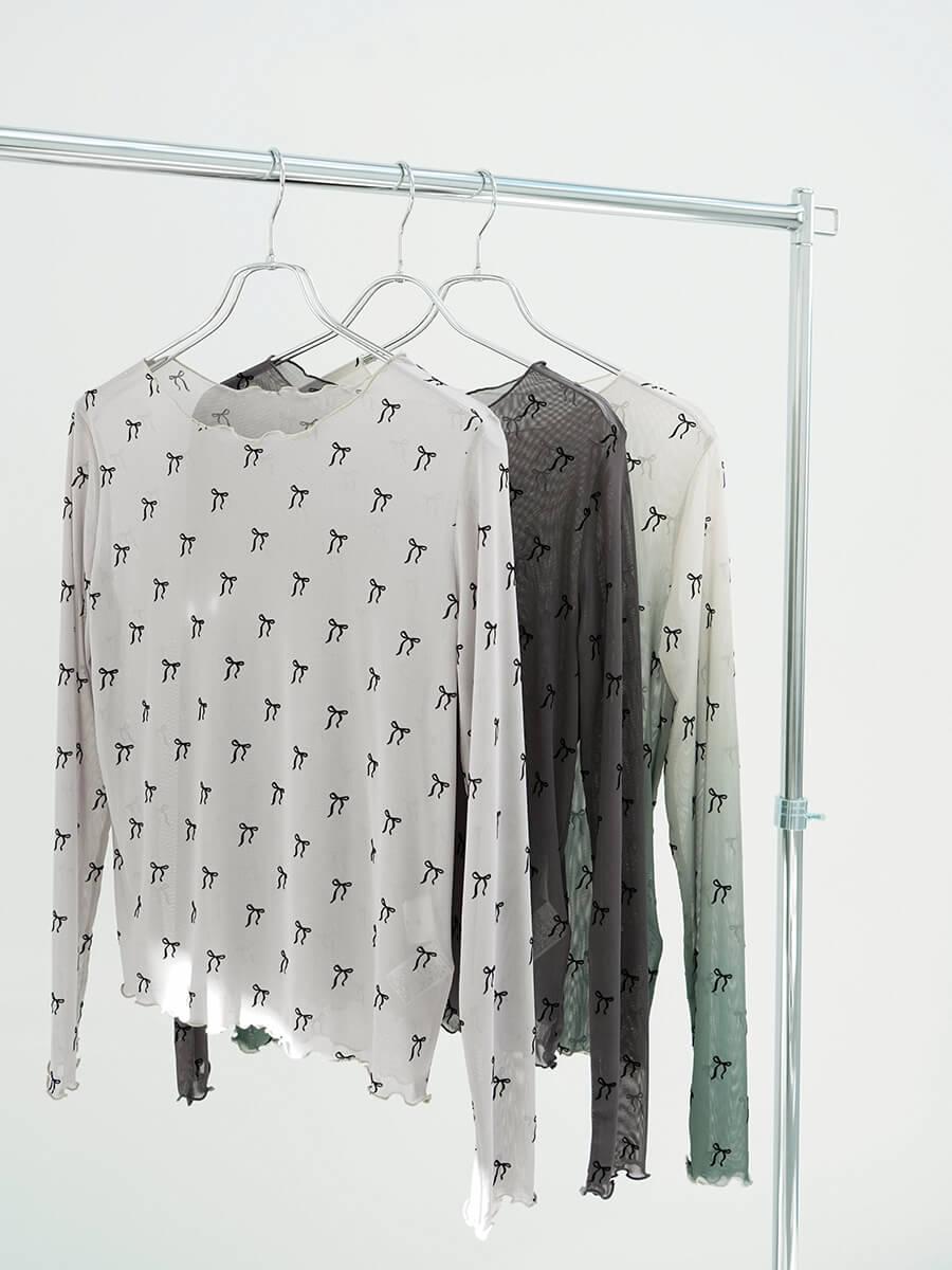 Ribbon sheer crew neck pullover