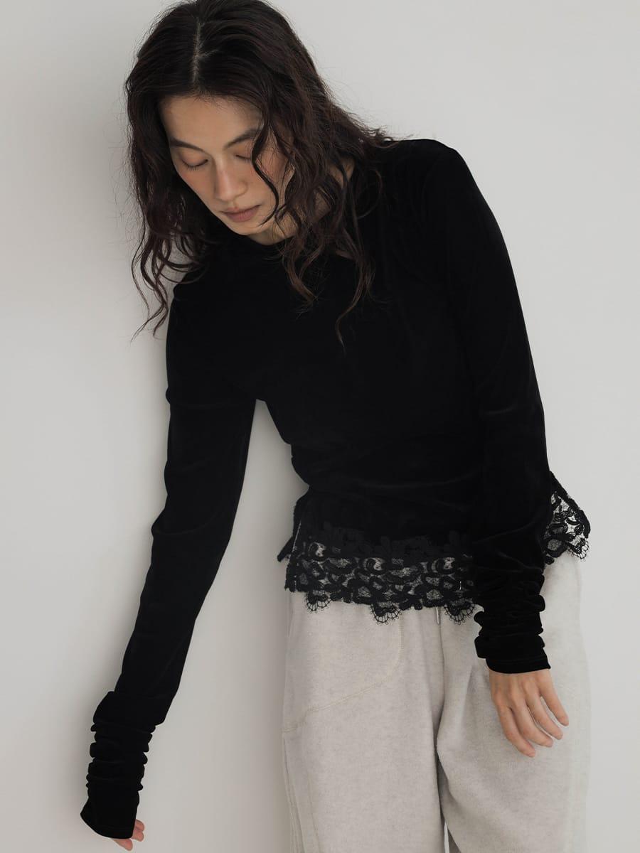 Hem lace velour top
