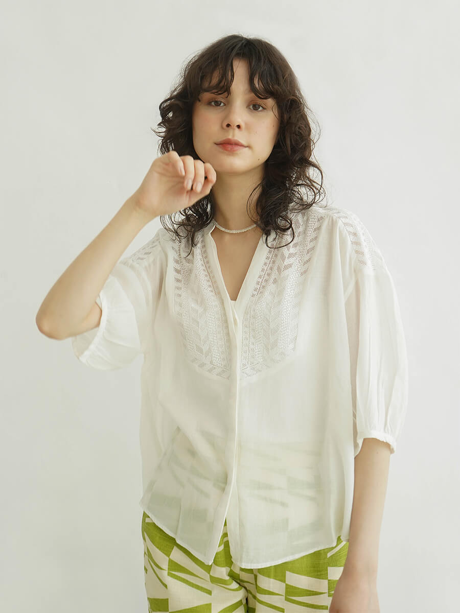 Embroidery skipper blouse YAMADAYA STORE Embroidery skipper blouse YAMADAYA STORE