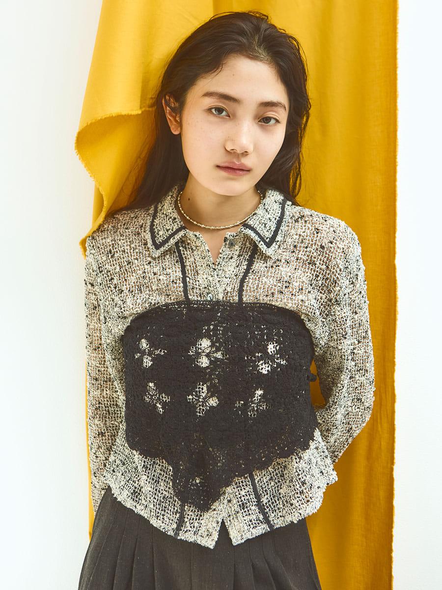 Mixed yarn knit polo shirt