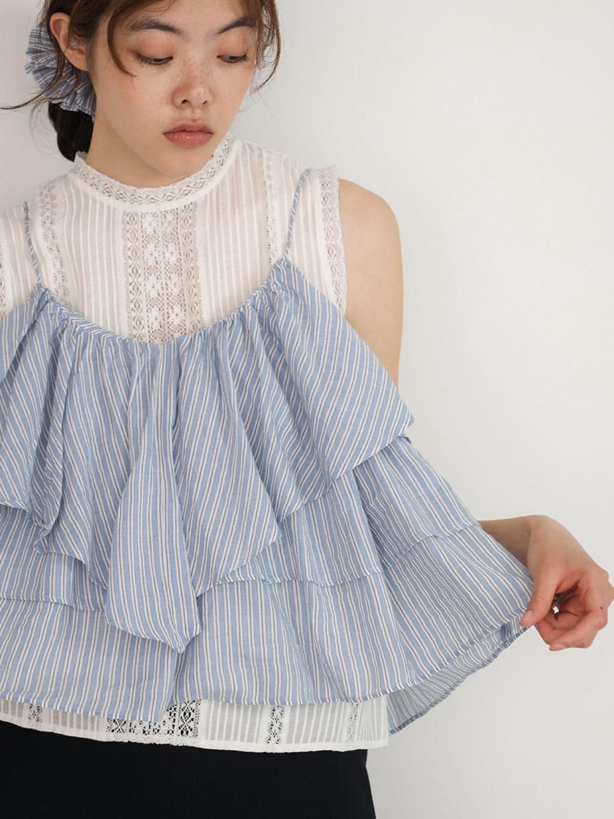 Stripe frill camisole top - FIKA. - FIKA.｜YAMADAYA STORE