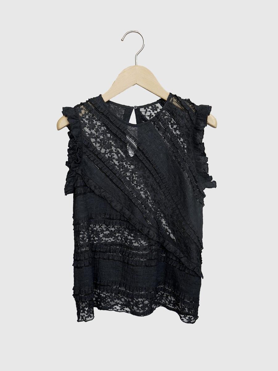 Lace panel frill blouse - FIKA. - FIKA.｜YAMADAYA STORE