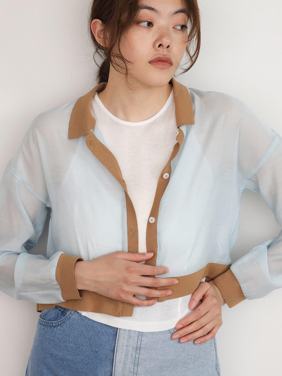 Bicolor sheer short cardigan