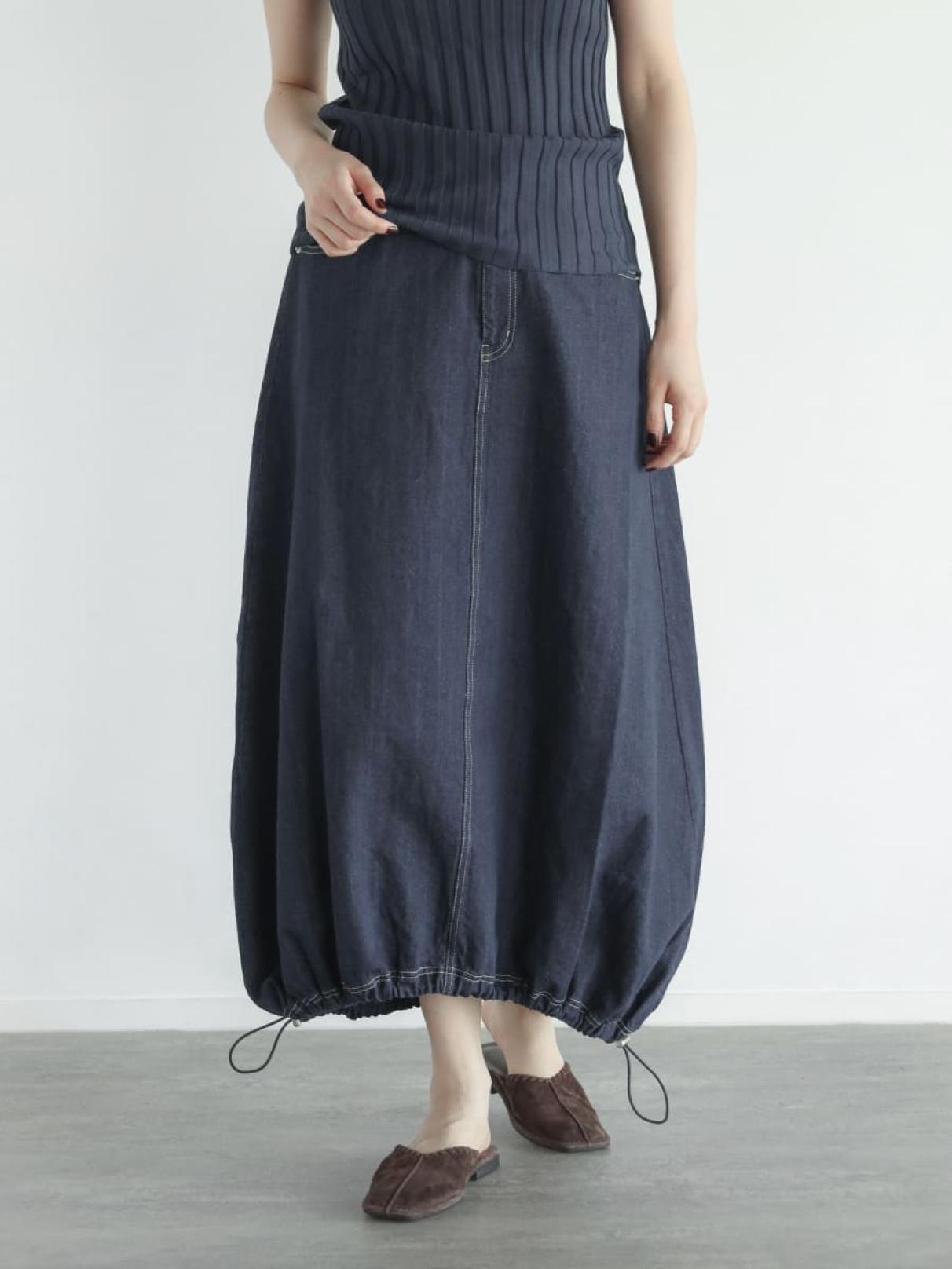 Drawstring cocoon denim skirt - FIKA. - FIKA.｜YAMADAYA STORE
