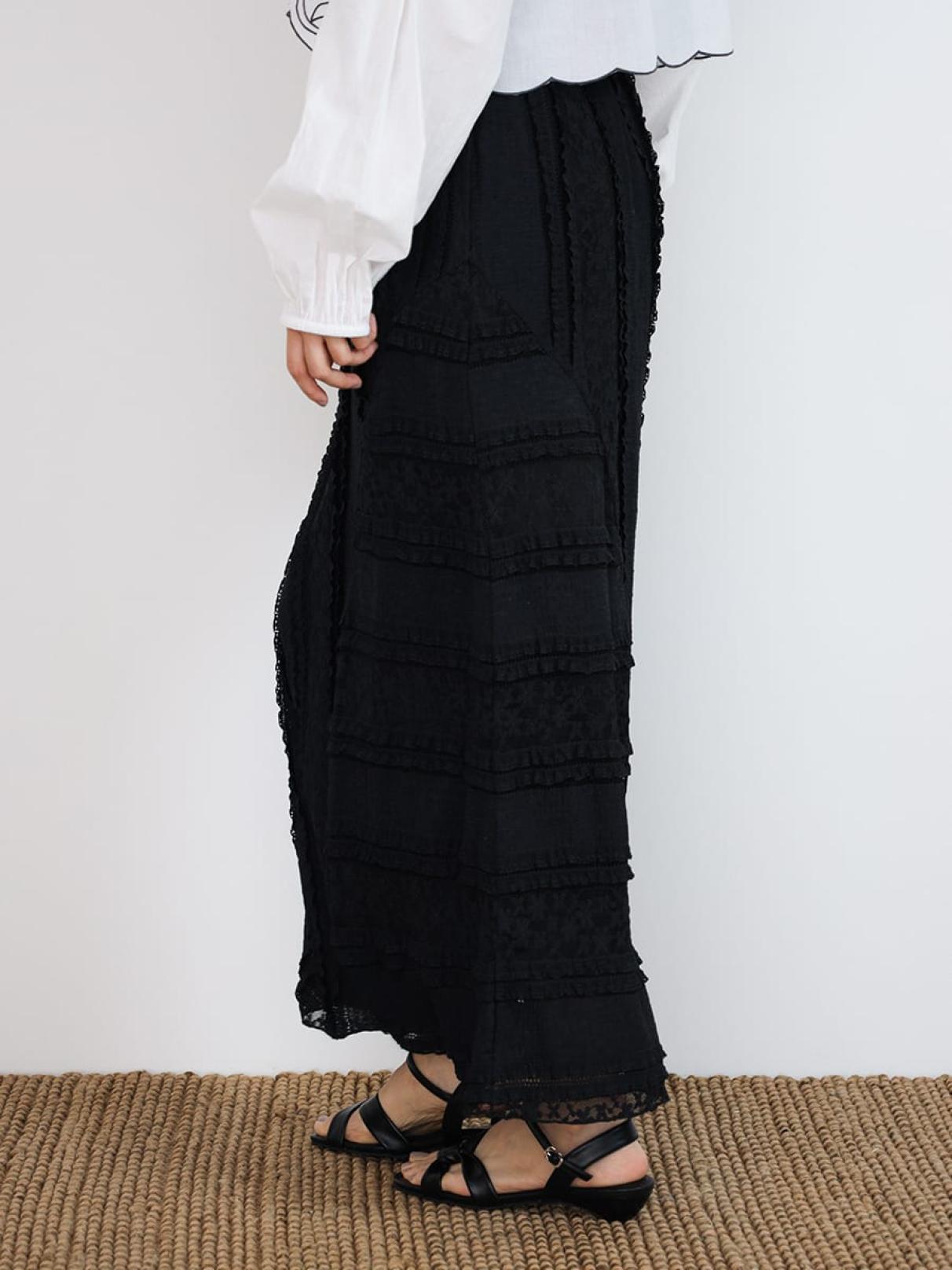 スカート 24aw Frill embroidery skirt Lace panel frill skirt - FIKA. - FIKA.｜YAMADAYA STORE