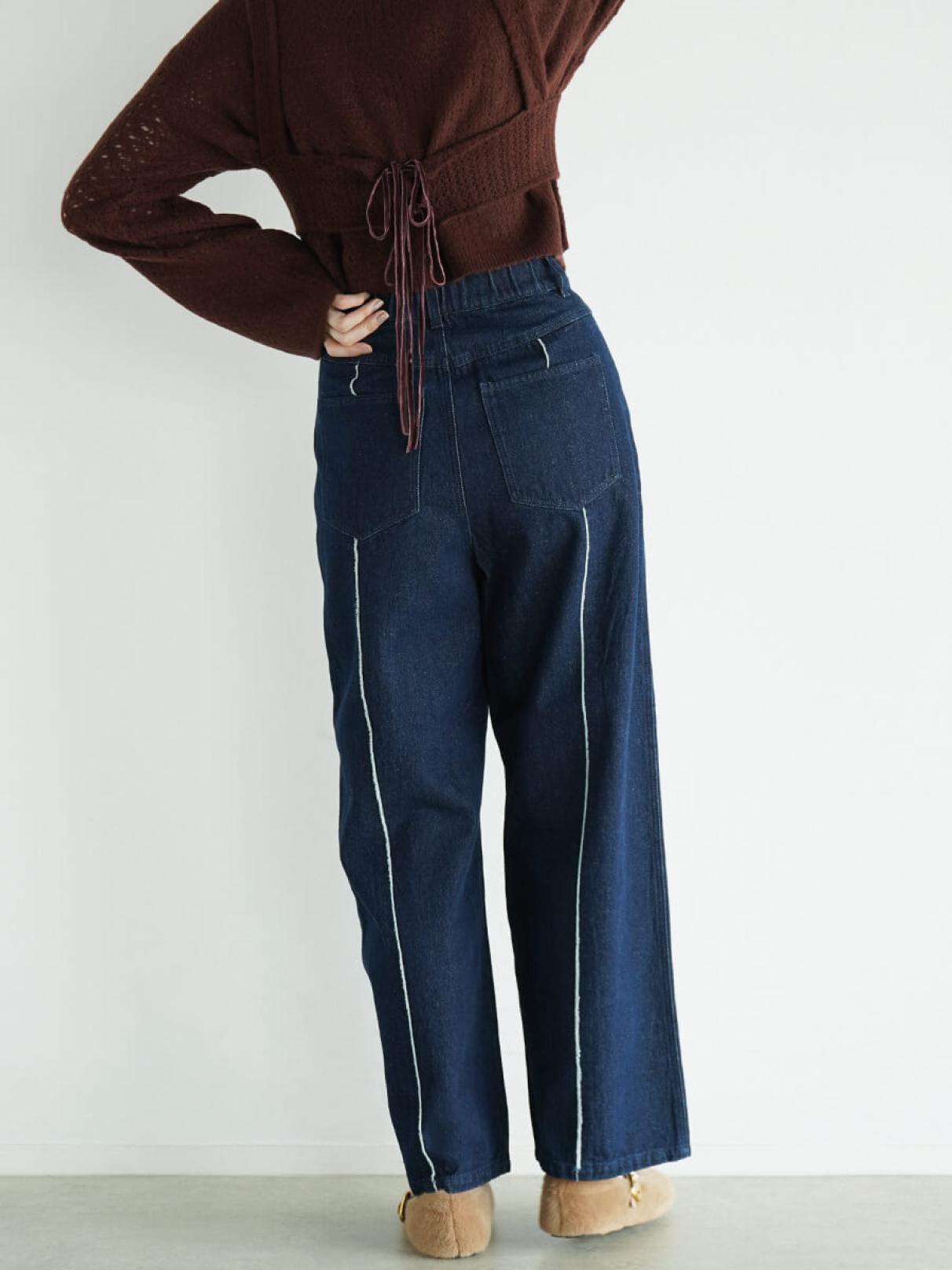 Center fringe wide denim pants - FIKA. - FIKA.｜YAMADAYA STORE