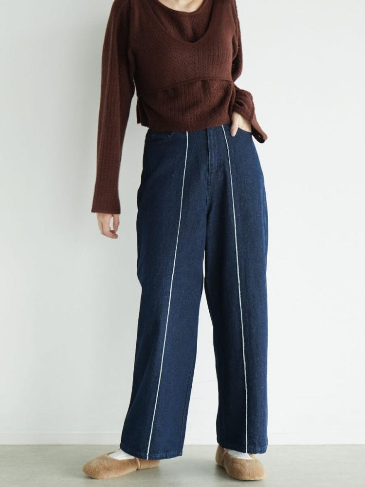 Center fringe wide denim pants - FIKA. - FIKA.｜YAMADAYA STORE