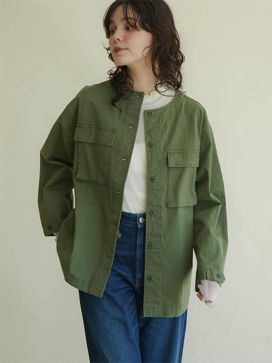 Military collarless shirt jacket YAMADAYA STORE Military collarless shirt jacket YAMADAYA STORE