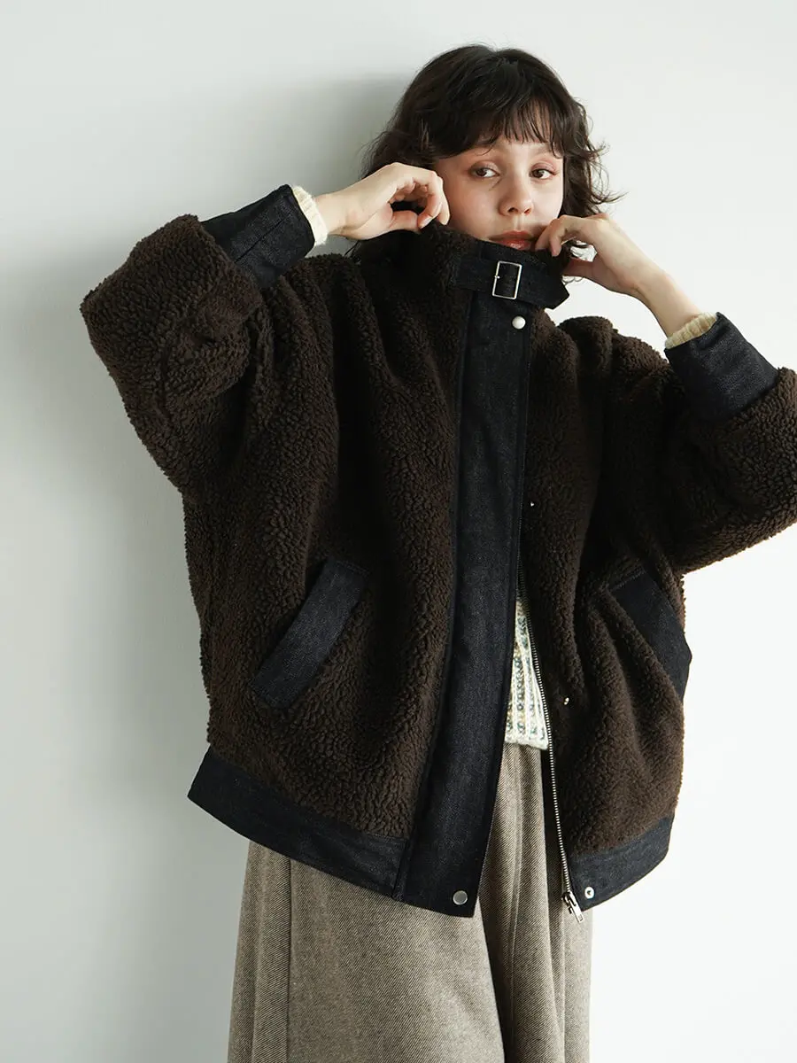 ジャケット・アウター StandColor BoaJacket Stand collar belt boa jacket - FIKA. - FIKA.｜YAMADAYA STORE