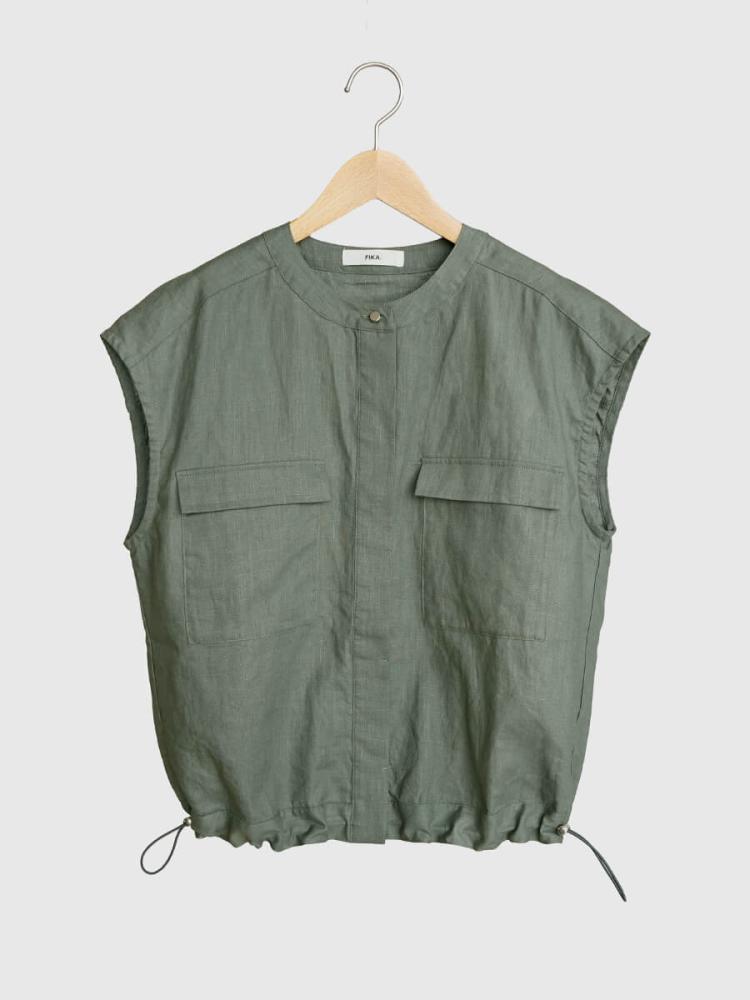 Drawstring linen vest - FIKA. - FIKA.｜YAMADAYA STORE