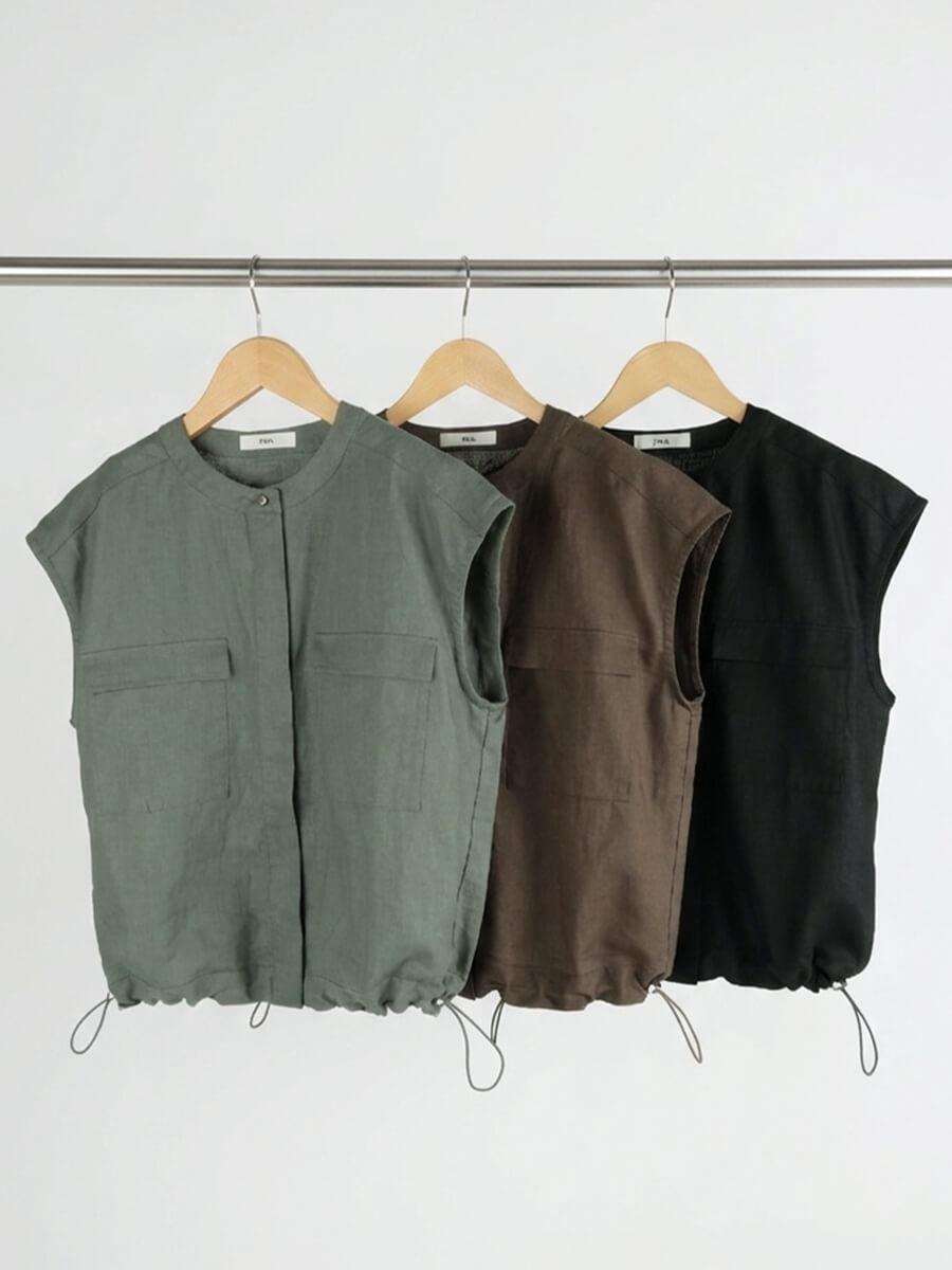 Drawstring linen vest