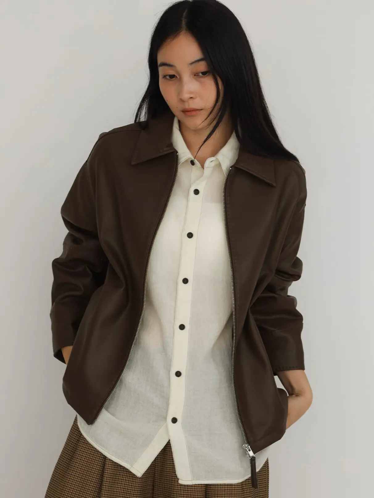 Fake leather zip blouson - FIKA. - FIKA.｜YAMADAYA STORE