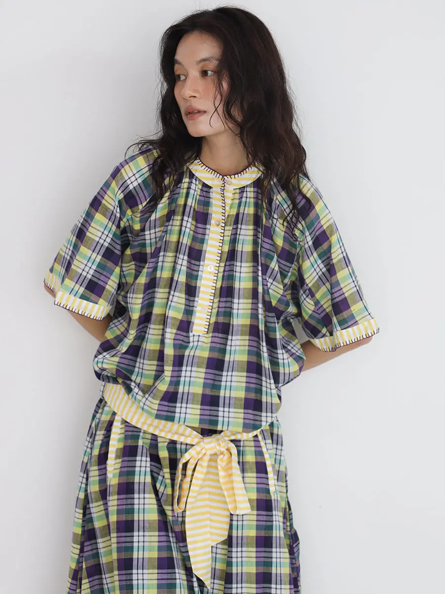 Multi check stitch onepiece - FIKA. - FIKA.｜YAMADAYA STORE
