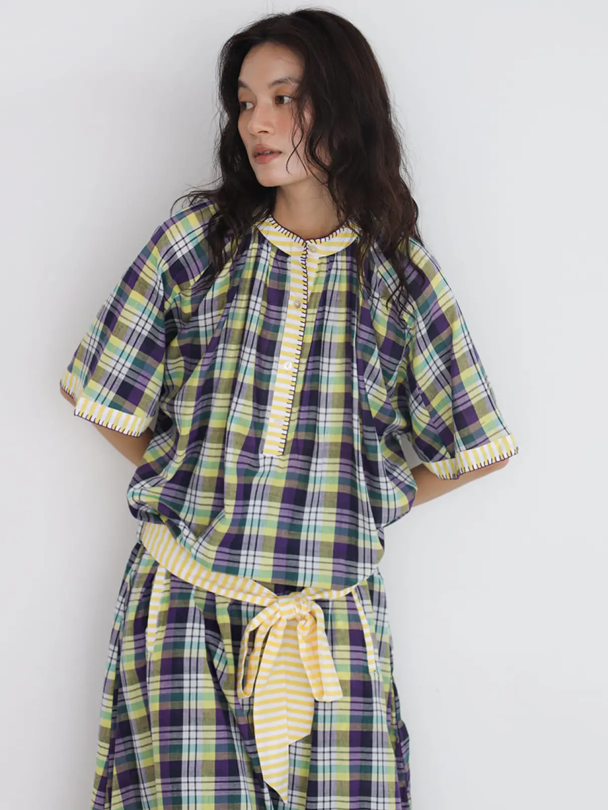 Multi check stitch onepiece - FIKA. - FIKA.｜YAMADAYA STORE