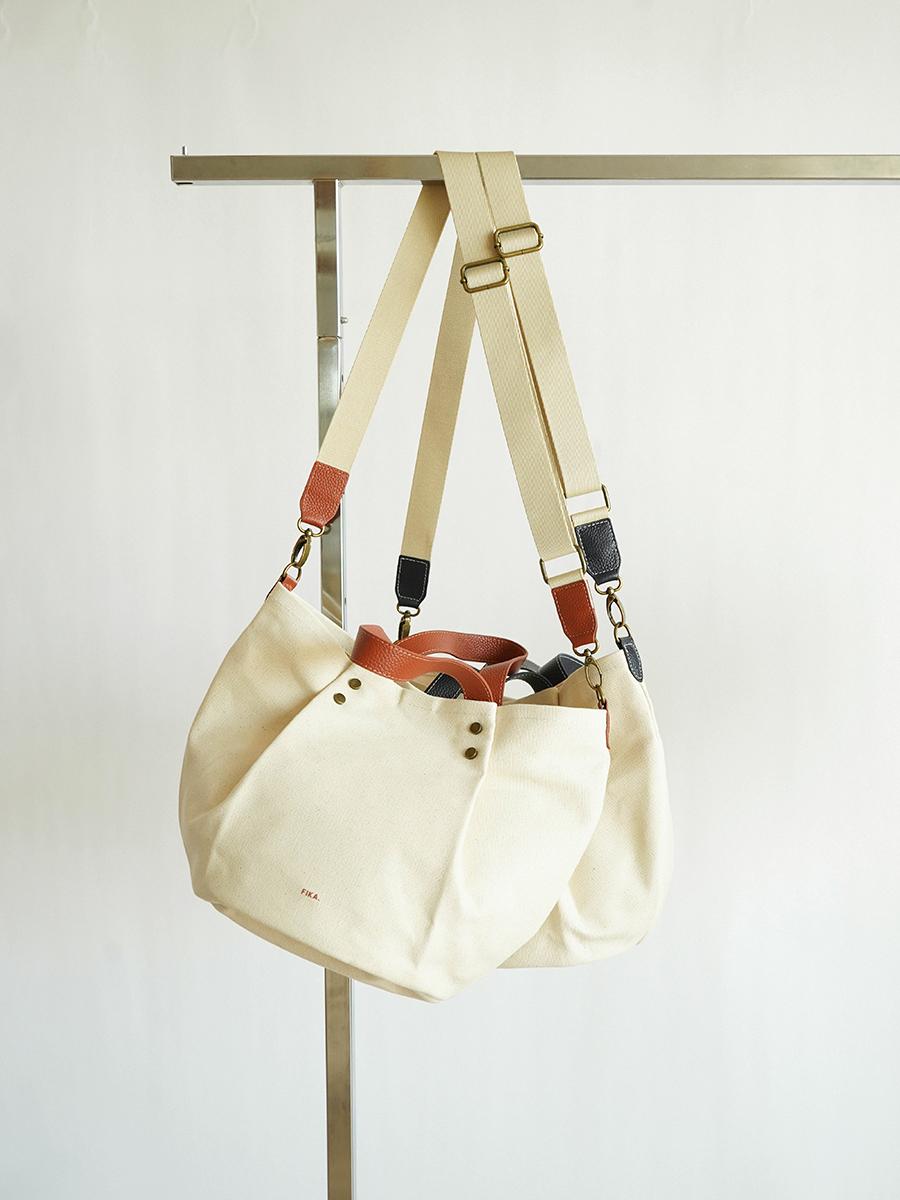 Canvas tuck 2way tote bag（beige×brown）